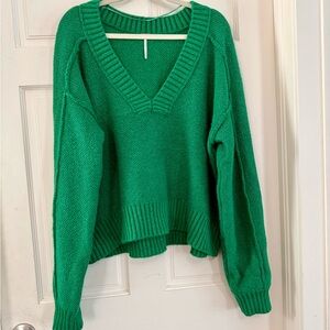 Free People Vibrant Green V-Neck Sweater